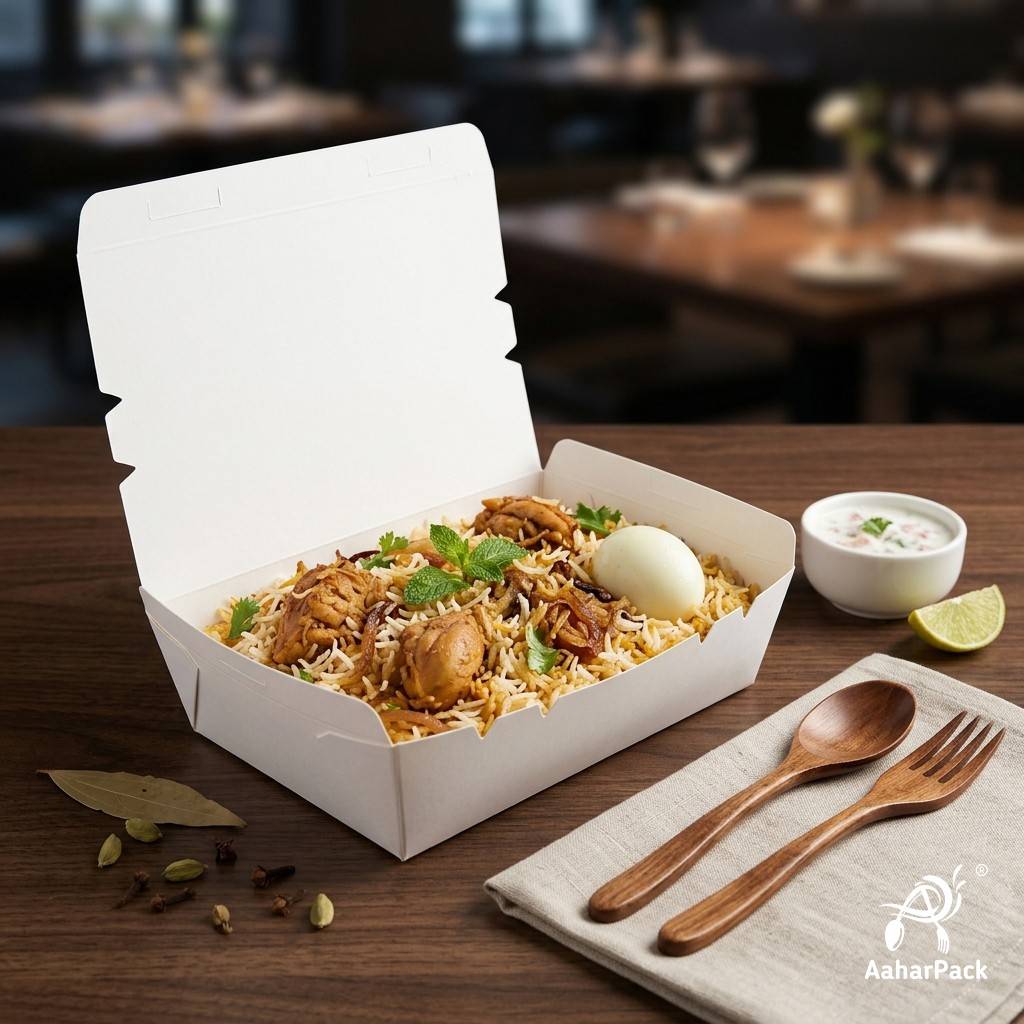 750 ML White Paper Food Boxes (Pack of 100 Pcs) - Premium Leak-Proof Takeaway Meal Boxes | For Biryani, Noodles & Fast Food
