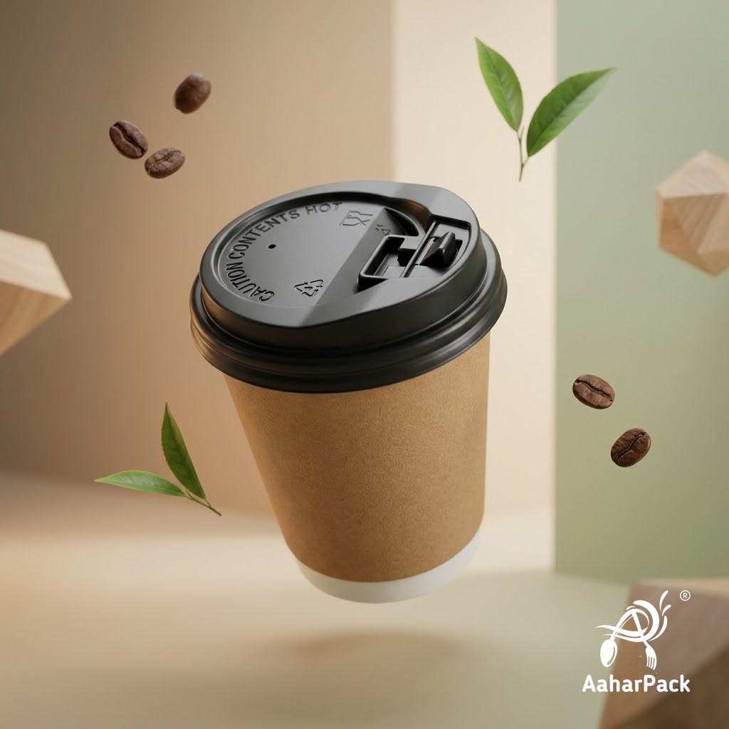 120 ML (4 oz) Kraft Double Wall Paper Cups with Lockable Black Lids (Pack of 300) - Spill-Proof Insulated Espresso & Tasting Cups