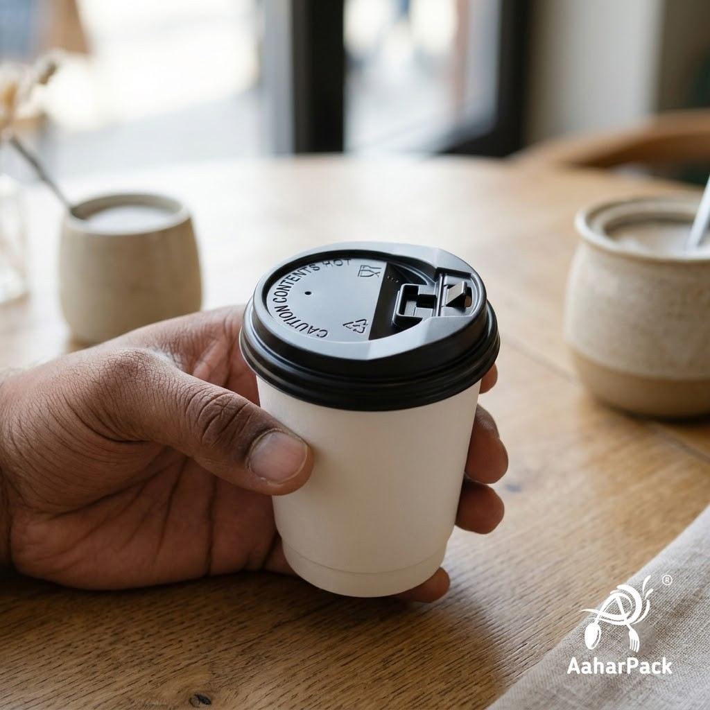120 ML (4 oz) White Double Wall Paper Cups with Lockable Black Lids (Pack of 300) - Spill-Proof Insulated Espresso & Tasting Cups