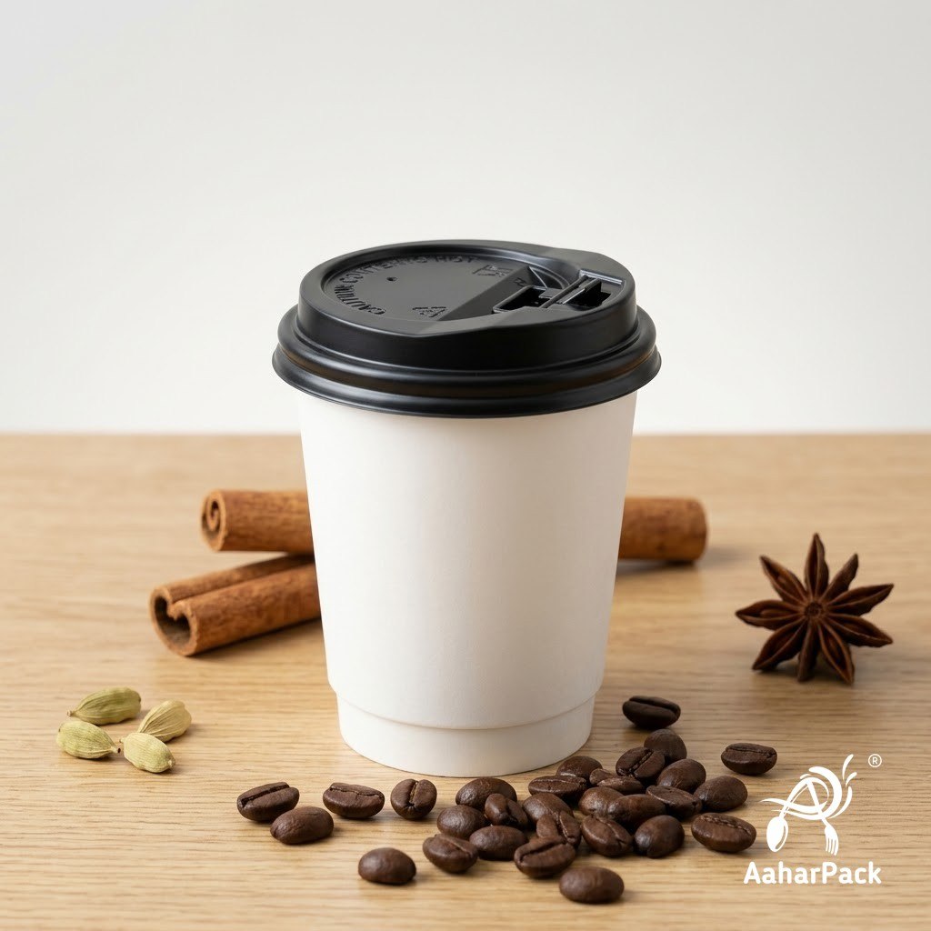 120 ML (4 oz) White Double Wall Paper Cups with Lockable Black Lids (Pack of 300) - Spill-Proof Insulated Espresso & Tasting Cups