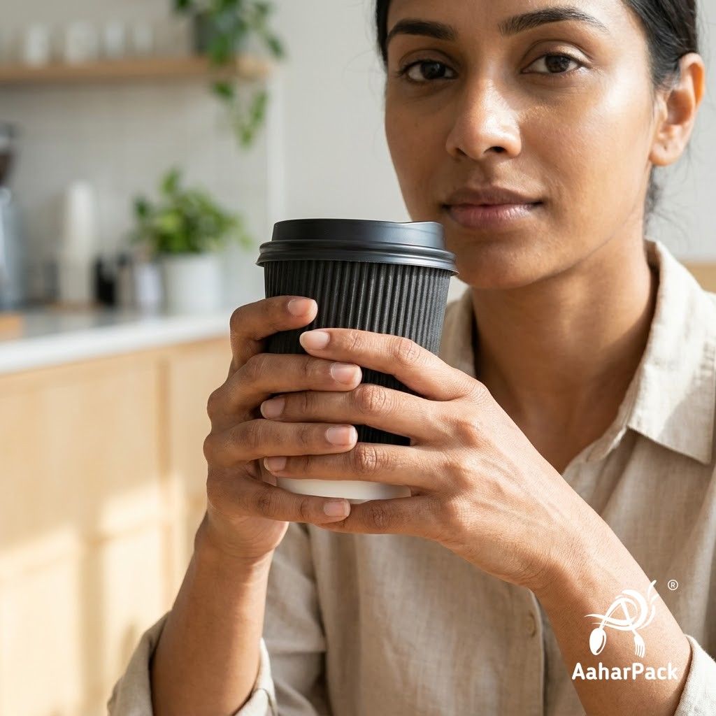 120 ML (4 oz) Black Ripple Wall Paper Cups with Lockable Black Lids (Pack of 300) - Spill-Proof Insulated Espresso & Tasting Cups