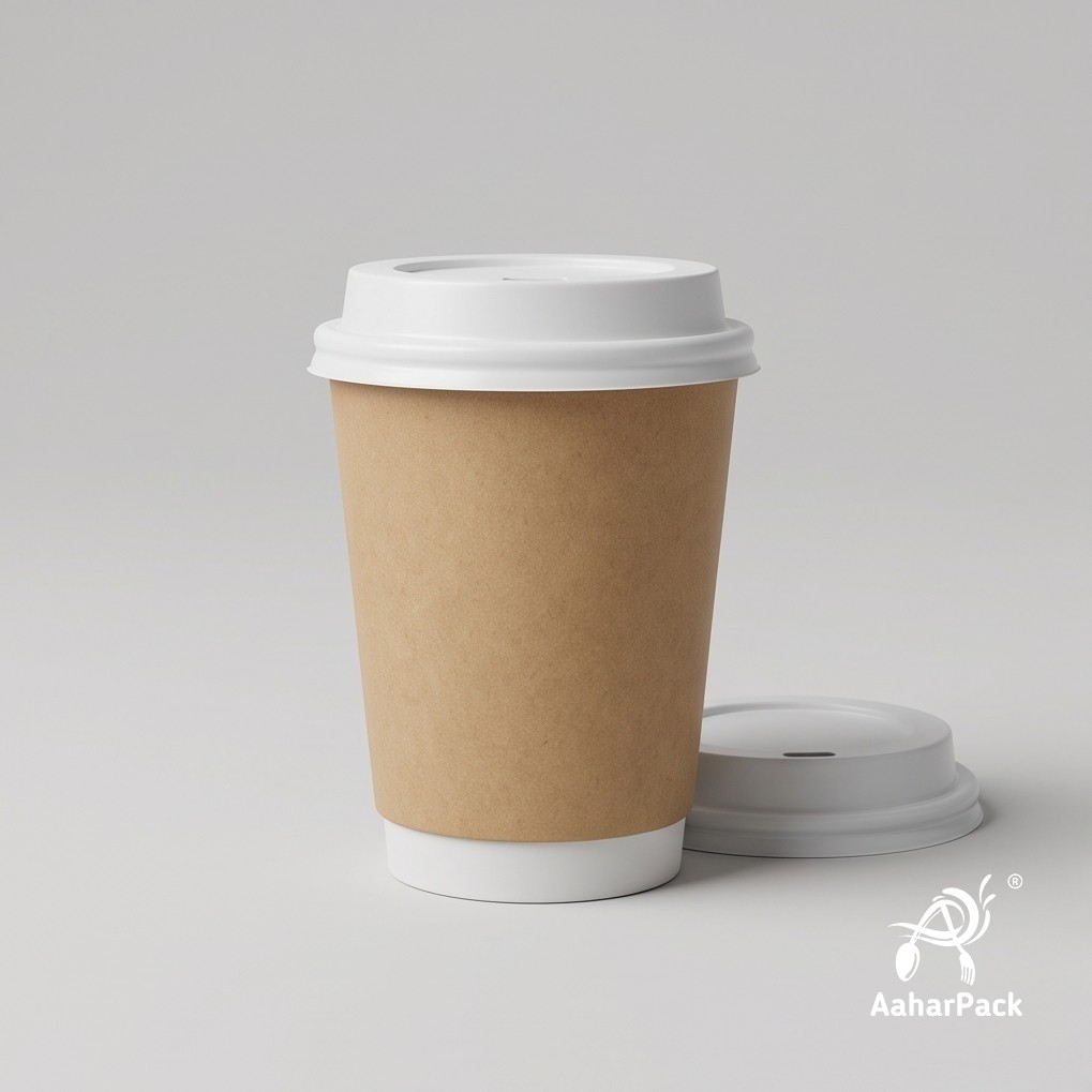 210 ML (7 oz) Kraft Double Wall Paper Cups with Bagasse Sipper Lids (Pack of 175) - 100% Plastic-Free Insulated Takeaway Cups
