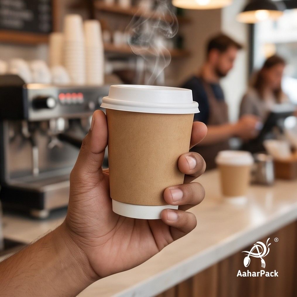 210 ML (7 oz) Kraft Double Wall Paper Cups with Bagasse Sipper Lids (Pack of 175) - 100% Plastic-Free Insulated Takeaway Cups