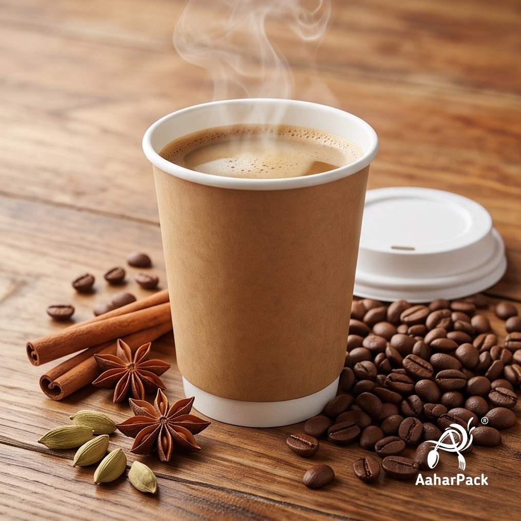 210 ML (7 oz) Kraft Double Wall Paper Cups with Bagasse Sipper Lids (Pack of 175) - 100% Plastic-Free Insulated Takeaway Cups