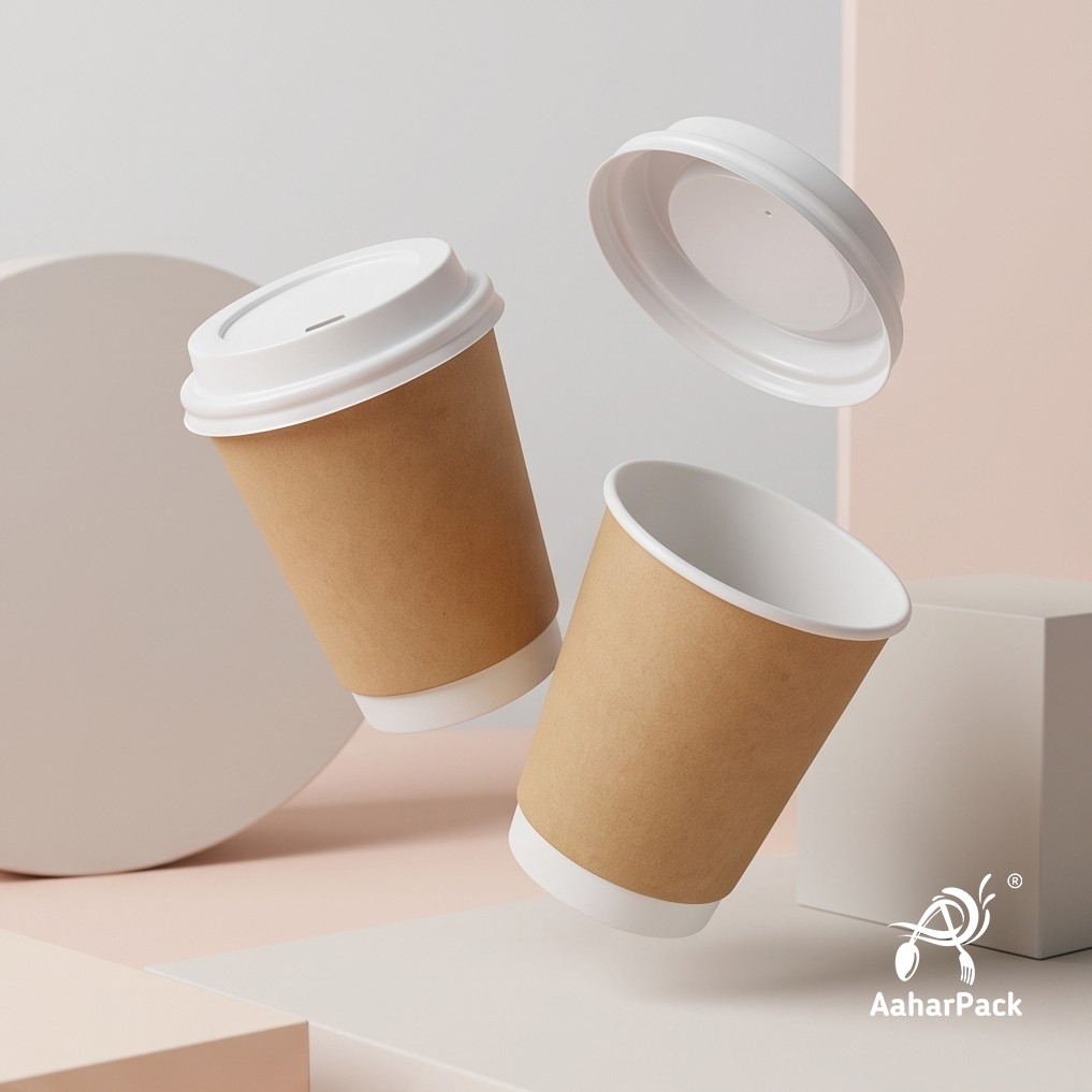 210 ML (7 oz) Kraft Double Wall Paper Cups with Bagasse Sipper Lids (Pack of 175) - 100% Plastic-Free Insulated Takeaway Cups