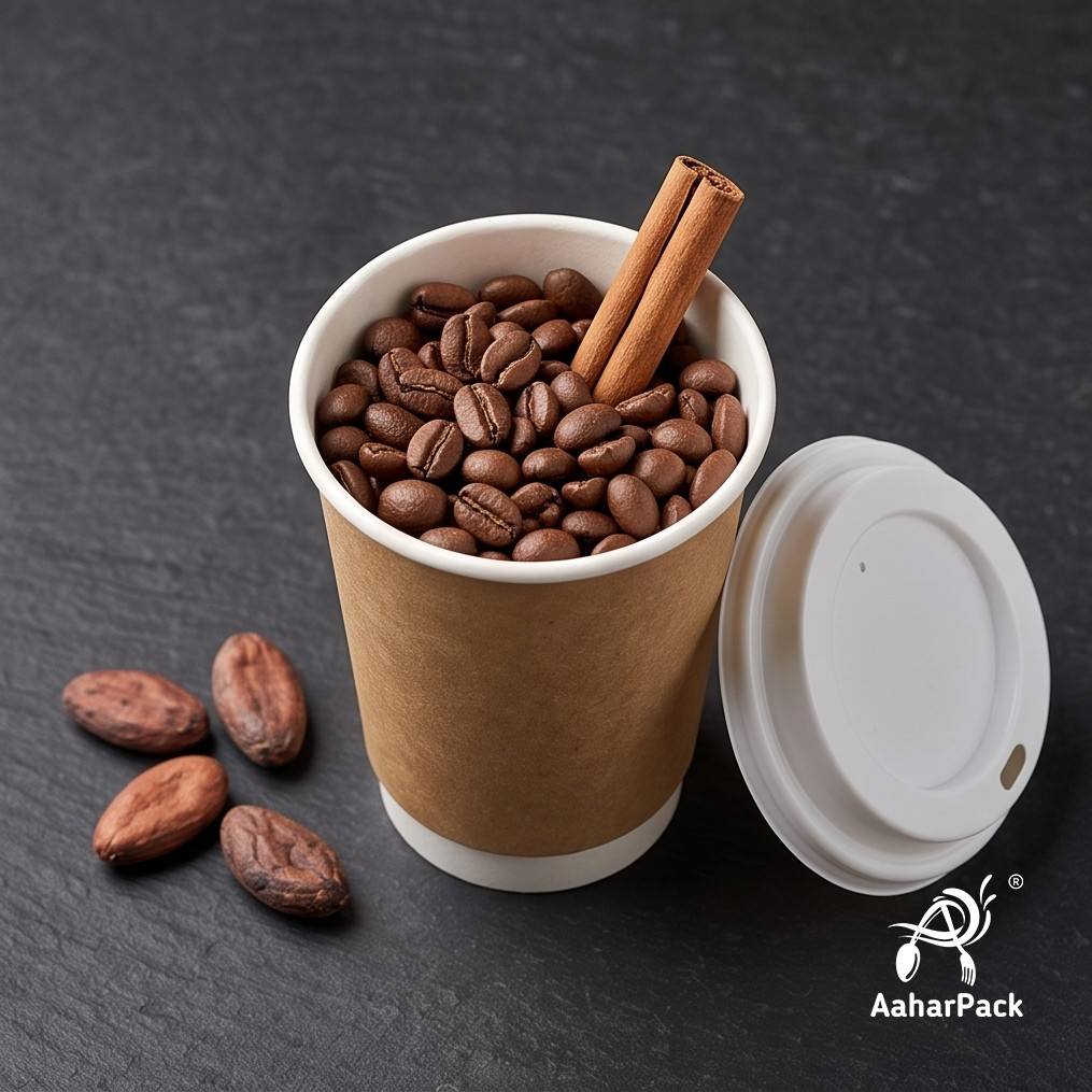 210 ML (7 oz) Kraft Double Wall Paper Cups with Bagasse Sipper Lids (Pack of 175) - 100% Plastic-Free Insulated Takeaway Cups