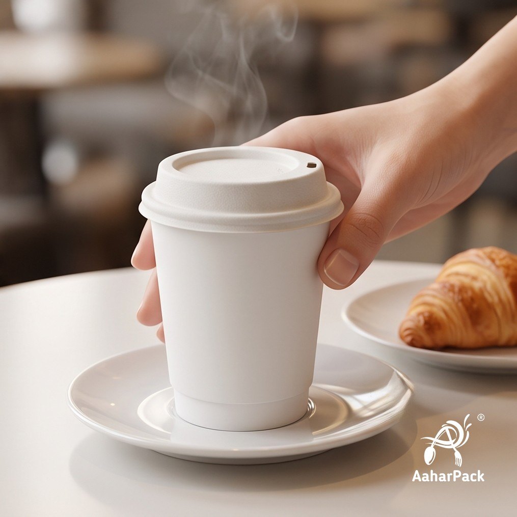 210 ML (7 oz) White Double Wall Paper Cups with Bagasse Sipper Lids (Pack of 175) - 100% Plastic-Free Insulated Takeaway Cups