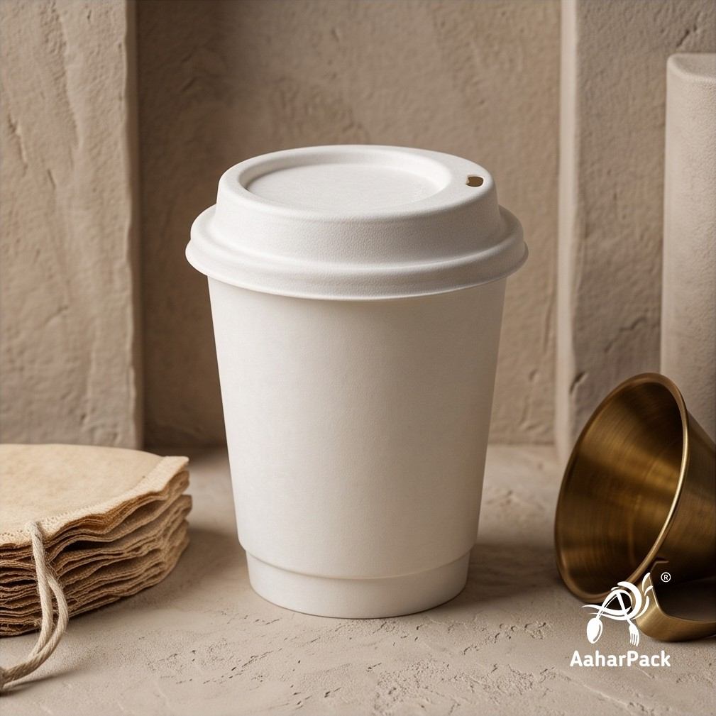 210 ML (7 oz) White Double Wall Paper Cups with Bagasse Sipper Lids (Pack of 175) - 100% Plastic-Free Insulated Takeaway Cups