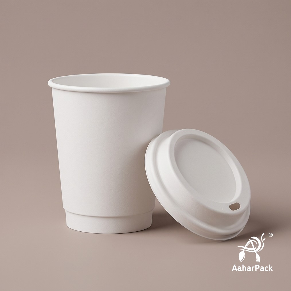 210 ML (7 oz) White Double Wall Paper Cups with Bagasse Sipper Lids (Pack of 175) - 100% Plastic-Free Insulated Takeaway Cups