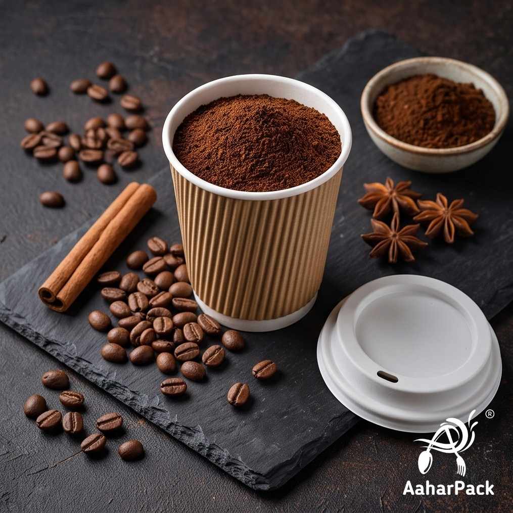 210 ML (7 oz) Kraft Ripple Wall Paper Cups with Bagasse Sipper Lids (Pack of 175) - 100% Plastic-Free Insulated Takeaway Cups