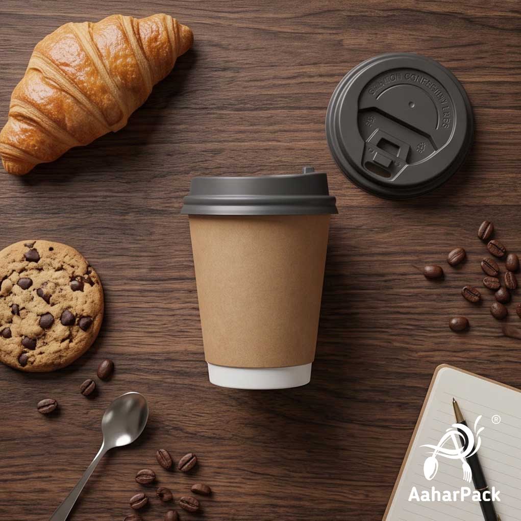 250 ML (8 oz) Kraft Double Wall Paper Cups with Lockable Black Sipper Lids (Pack of 150) - Spill-Proof Insulated Takeaway Cups