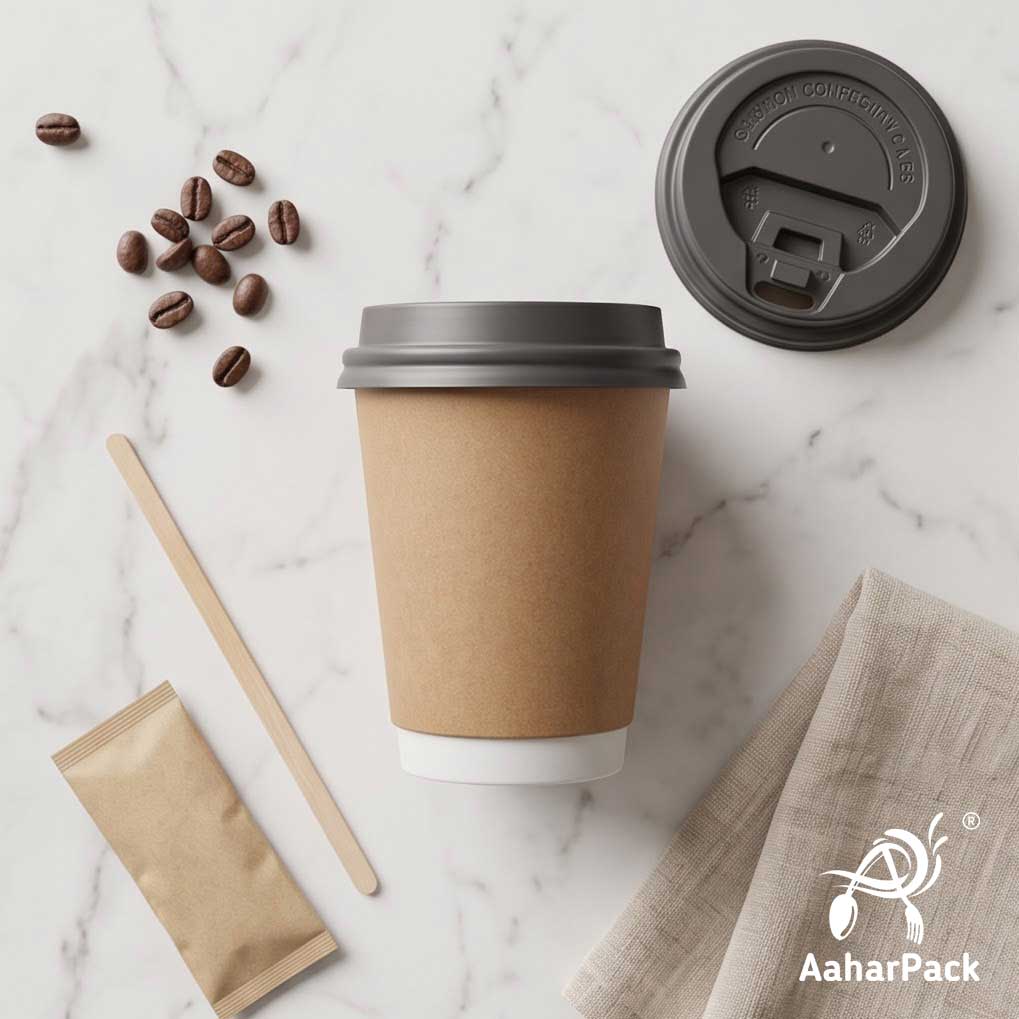 300 ML (10 oz) Kraft Double Wall Paper Cups with Lockable Black Sipper Lids (Pack of 200) - Spill-Proof Insulated Takeaway Cups