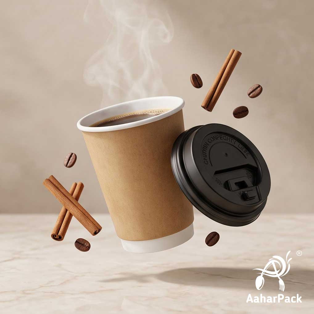 300 ML (10 oz) Kraft Double Wall Paper Cups with Lockable Black Sipper Lids (Pack of 200) - Spill-Proof Insulated Takeaway Cups