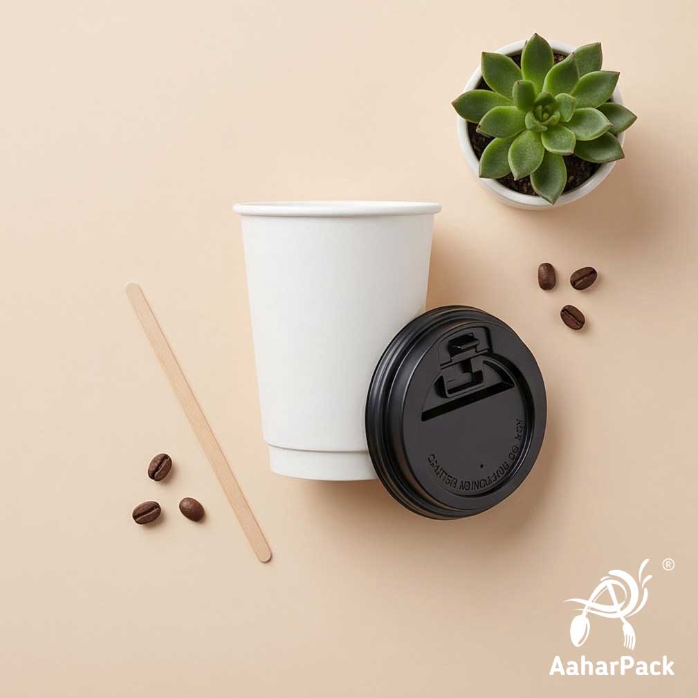 250 ML (8 oz) White Double Wall Paper Cups with Lockable Black Sipper Lids (Pack of 150) - Spill-Proof Insulated Takeaway Cups