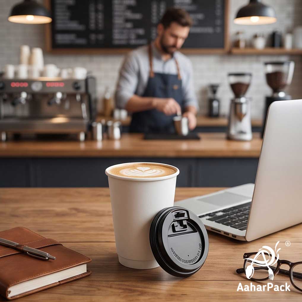 250 ML (8 oz) White Double Wall Paper Cups with Lockable Black Sipper Lids (Pack of 150) - Spill-Proof Insulated Takeaway Cups