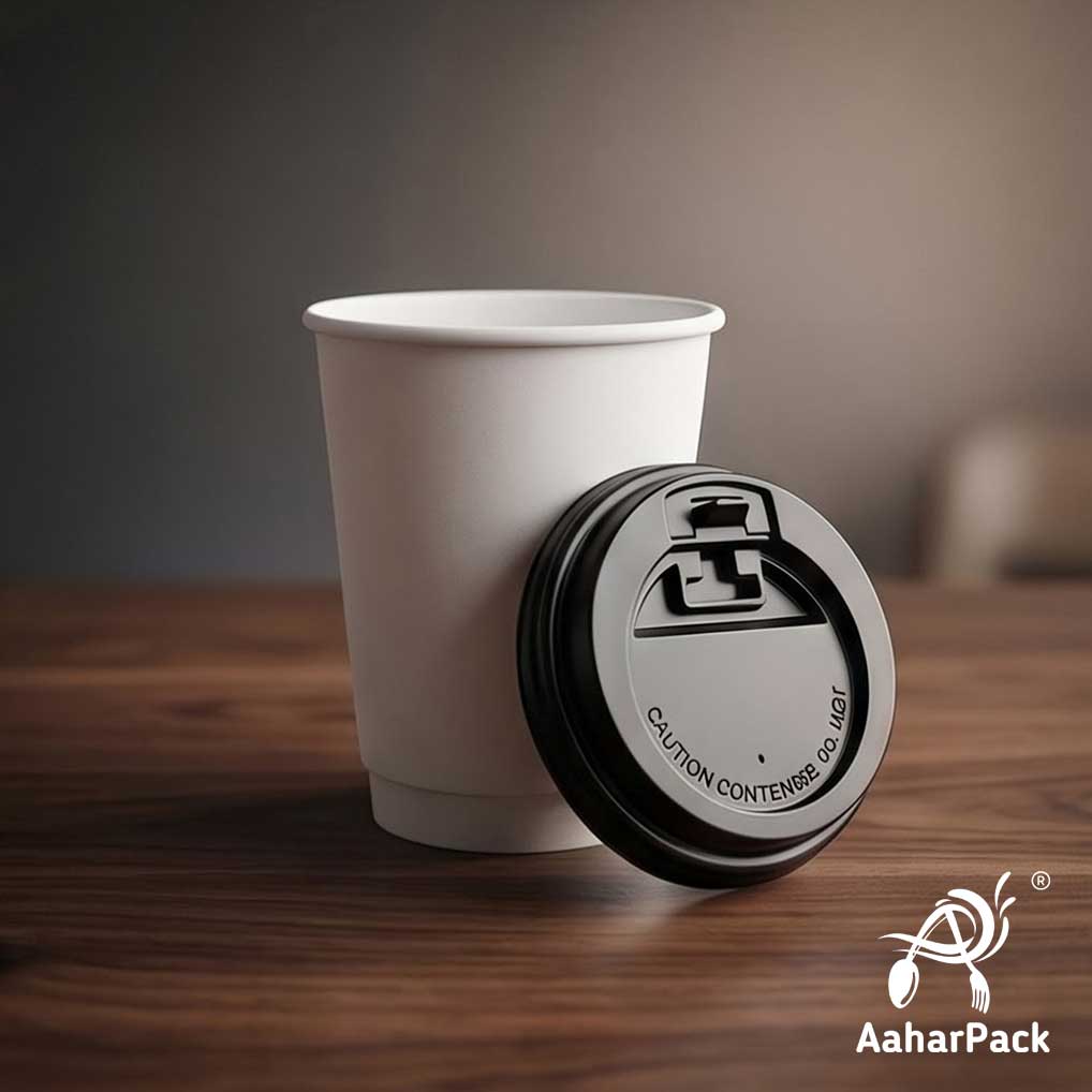 White Double Wall Paper Cup with Lockable Black Lid