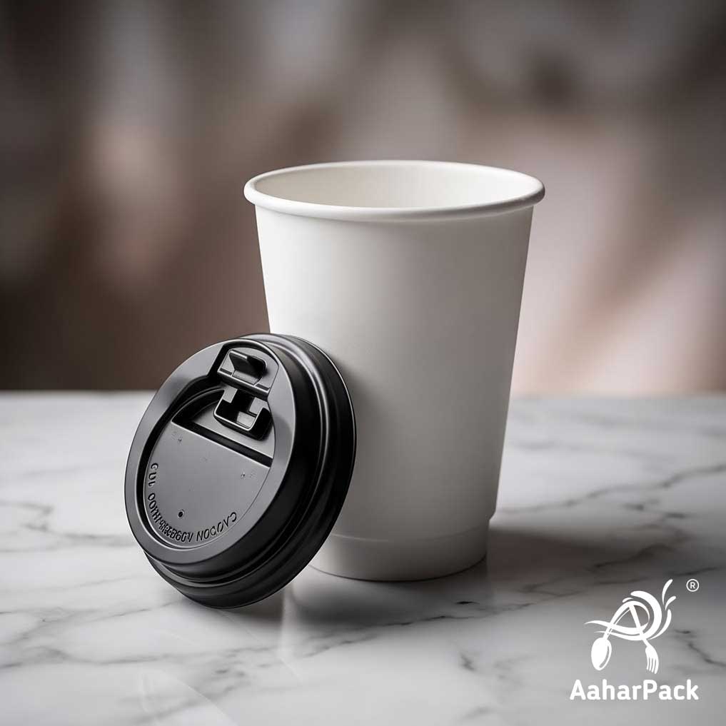 300 ML (10 oz) White Double Wall Paper Cups with Lockable Black Sipper Lids (Pack of 200) - Spill-Proof Insulated Takeaway Cups
