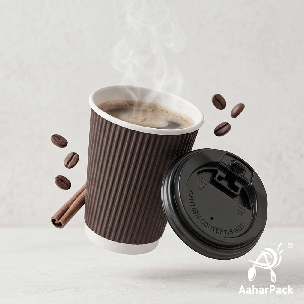 Black Ripple Wall Paper Cup with Lockable Black Lid