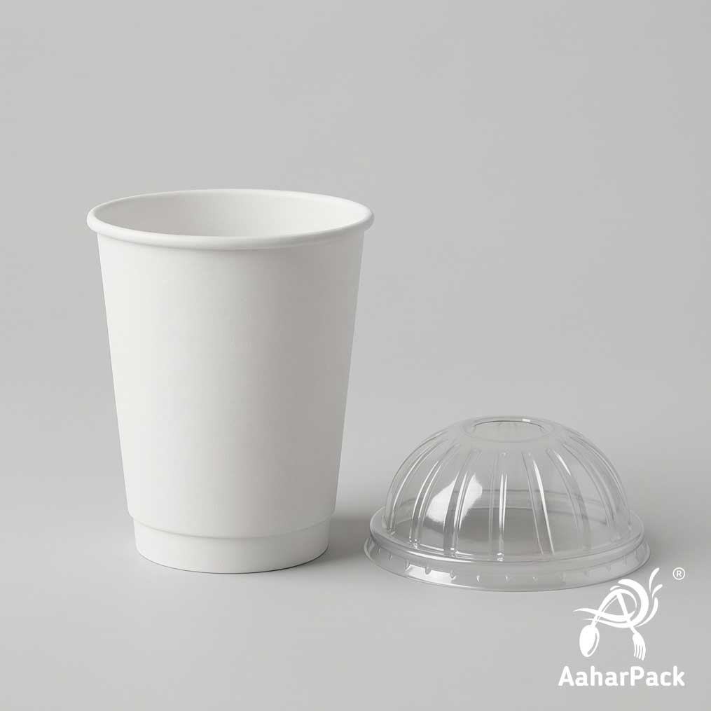 250 ML (8 oz) White Double Wall Paper Cups With Dome Lids (Pack of 150) - Insulated Takeaway Coffee Cups