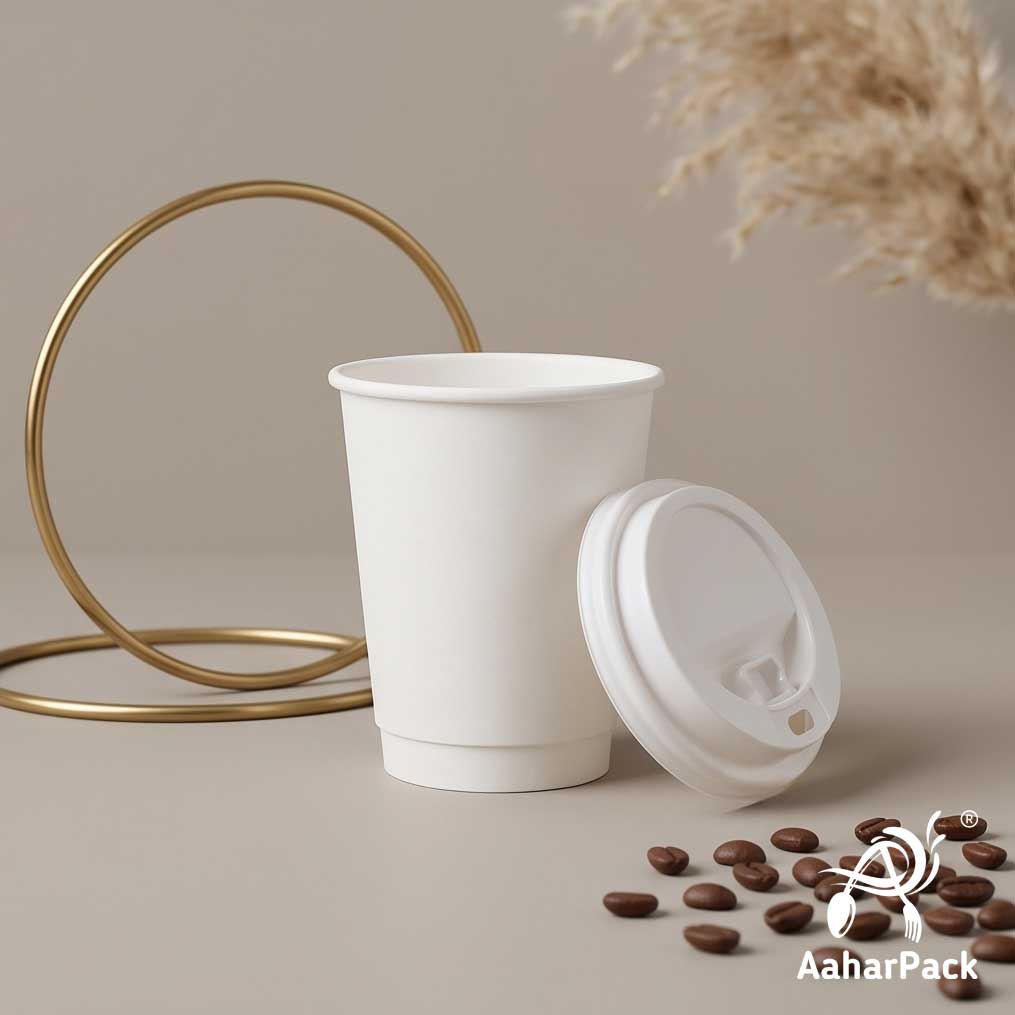 250 ML (8 oz) White Double Wall Paper Cups with Lockable White Sipper Lids (Pack of 150) - Spill-Proof Insulated Takeaway Cups