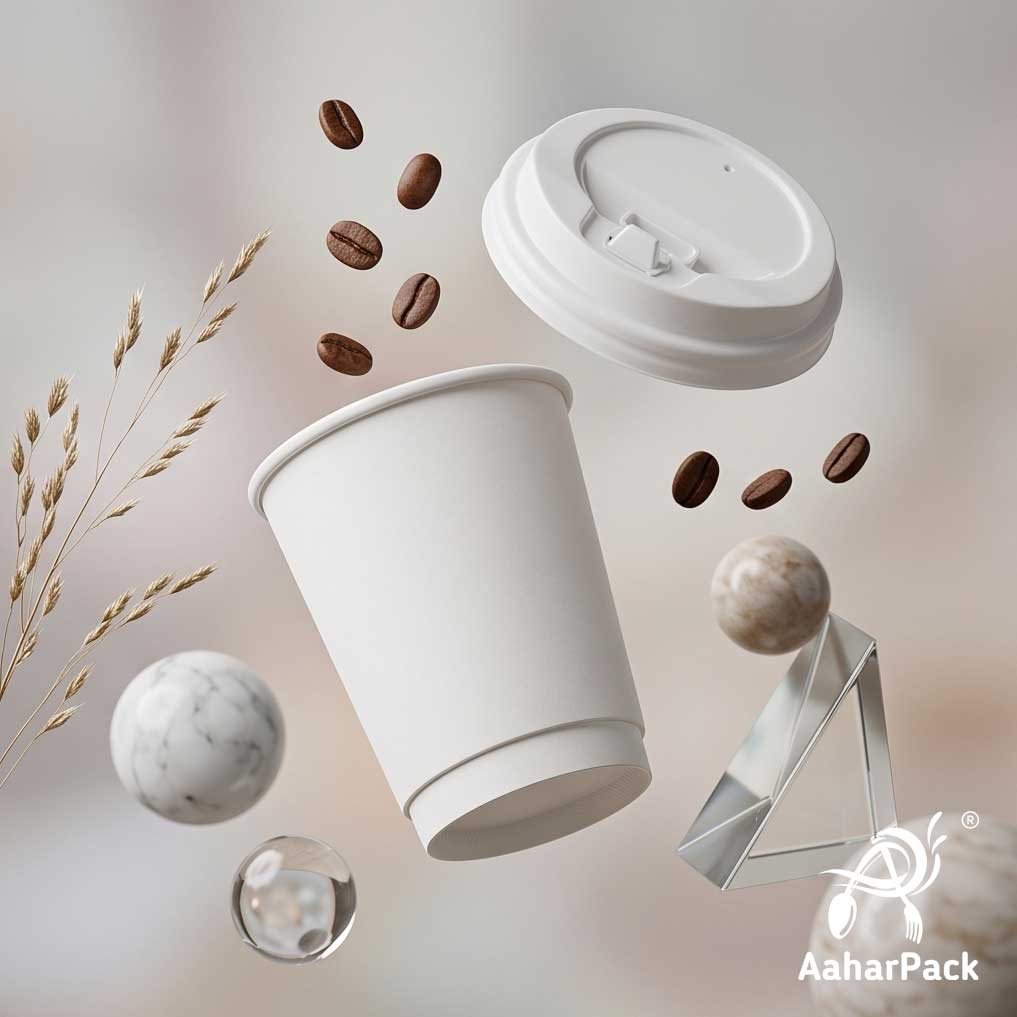 White Double Wall Paper Cup with Lockable White Lid