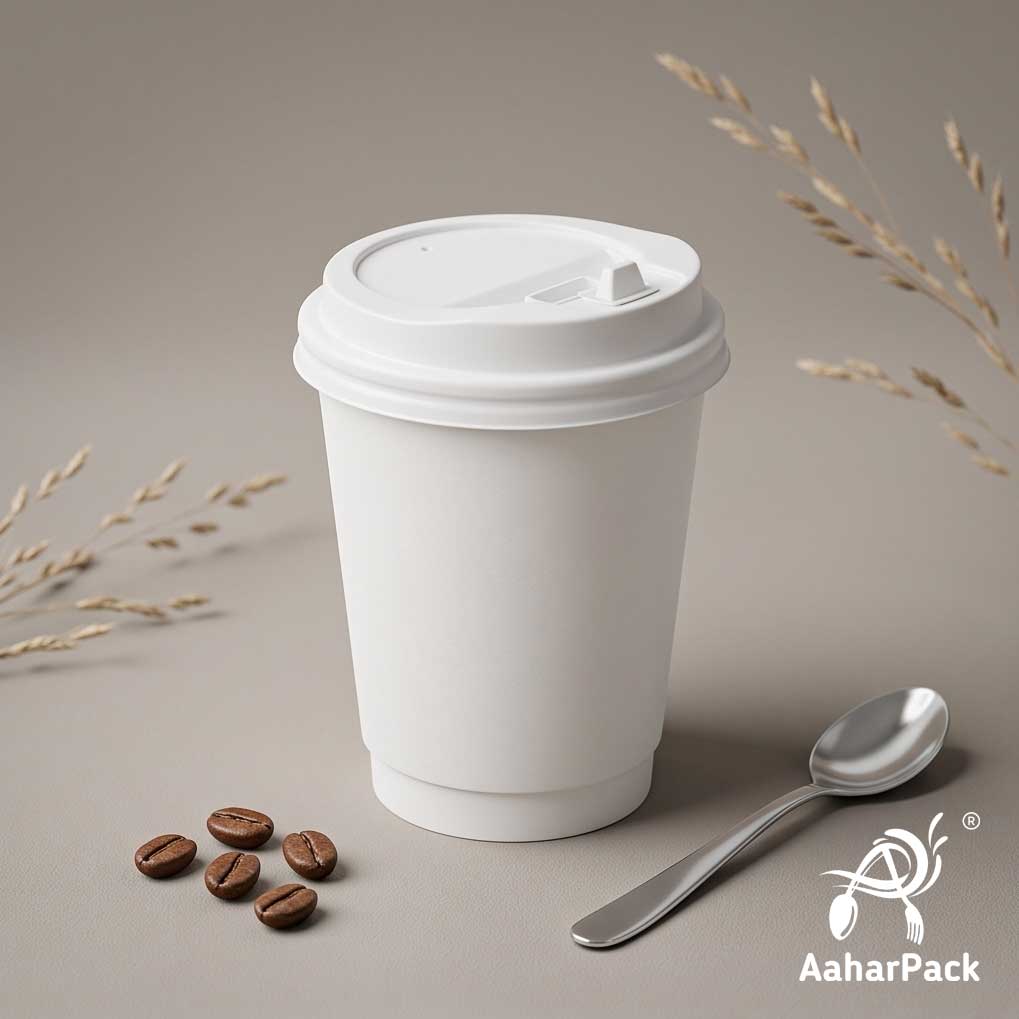 250 ML (8 oz) White Double Wall Paper Cups with Lockable White Sipper Lids (Pack of 150) - Spill-Proof Insulated Takeaway Cups