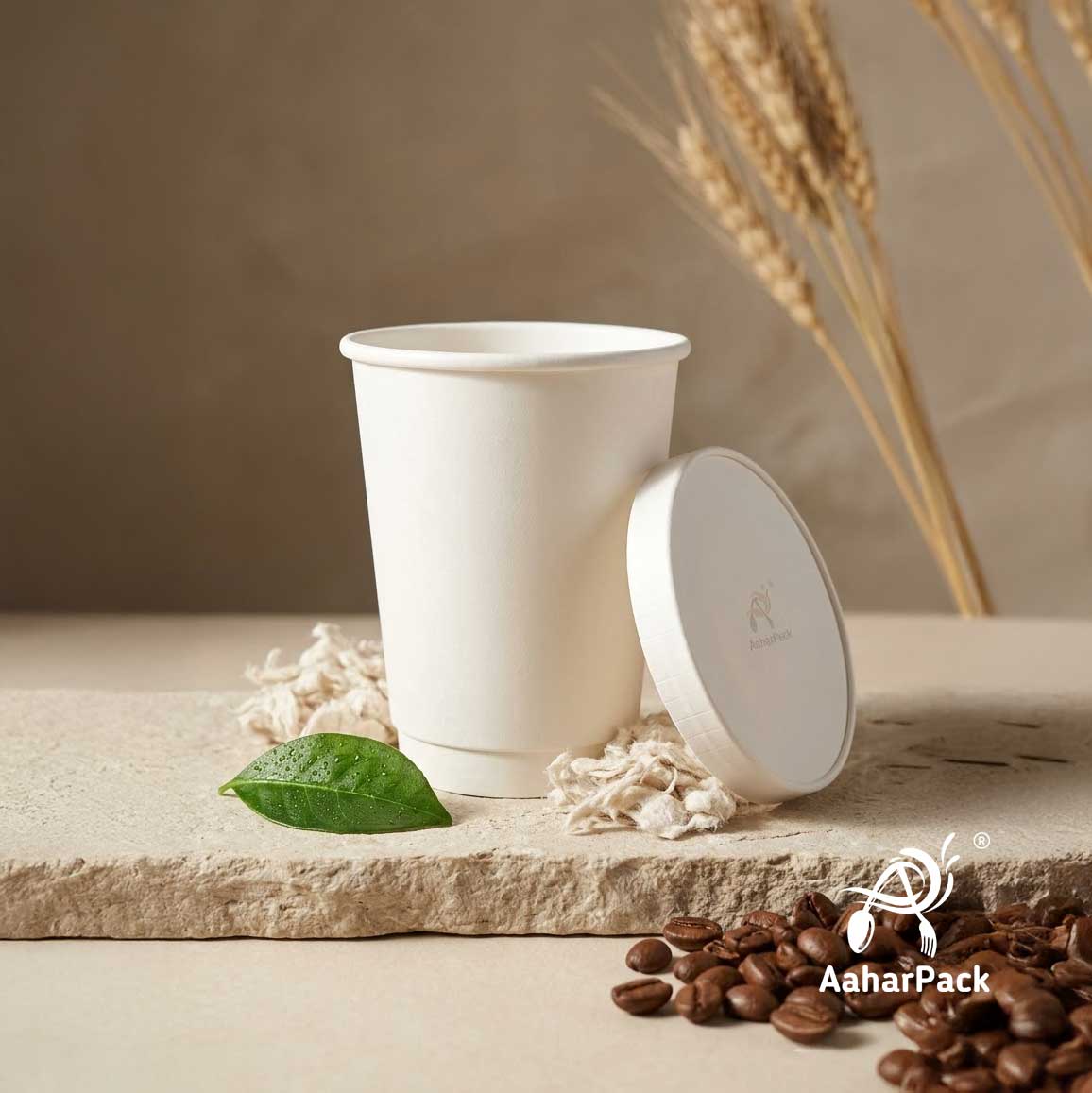 250 ML (8 oz) White Double Wall Paper Cups With Flat Paper Lids (Pack of 150) - 100% Plastic-Free Insulated Takeaway Coffee Cups