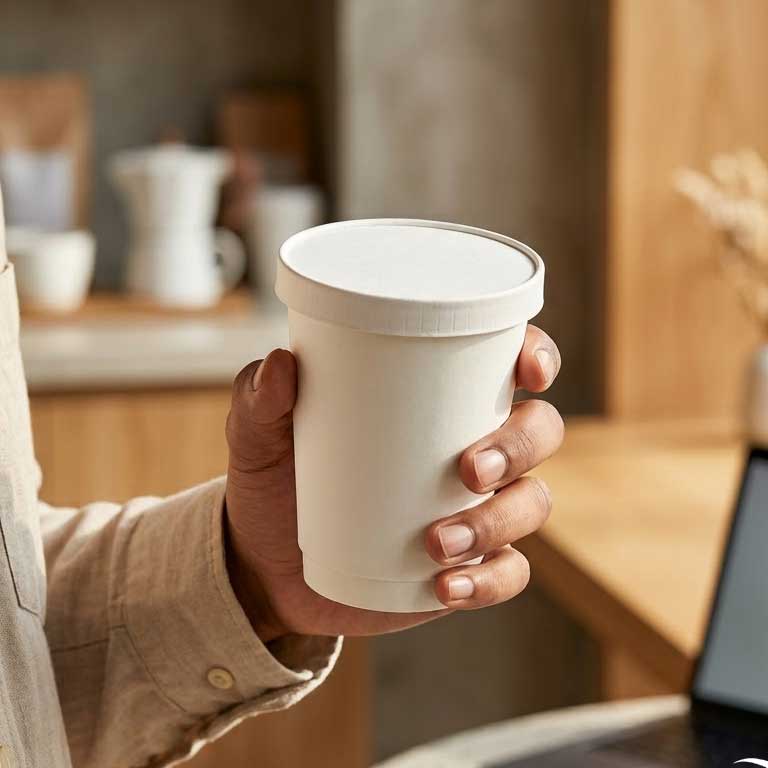 250 ML (8 oz) White Double Wall Paper Cups With Flat Paper Lids (Pack of 150) - 100% Plastic-Free Insulated Takeaway Coffee Cups