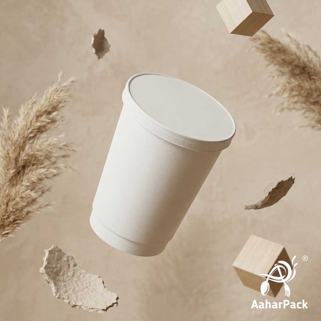 250 ML (8 oz) White Double Wall Paper Cups With Flat Paper Lids (Pack of 150) - 100% Plastic-Free Insulated Takeaway Coffee Cups