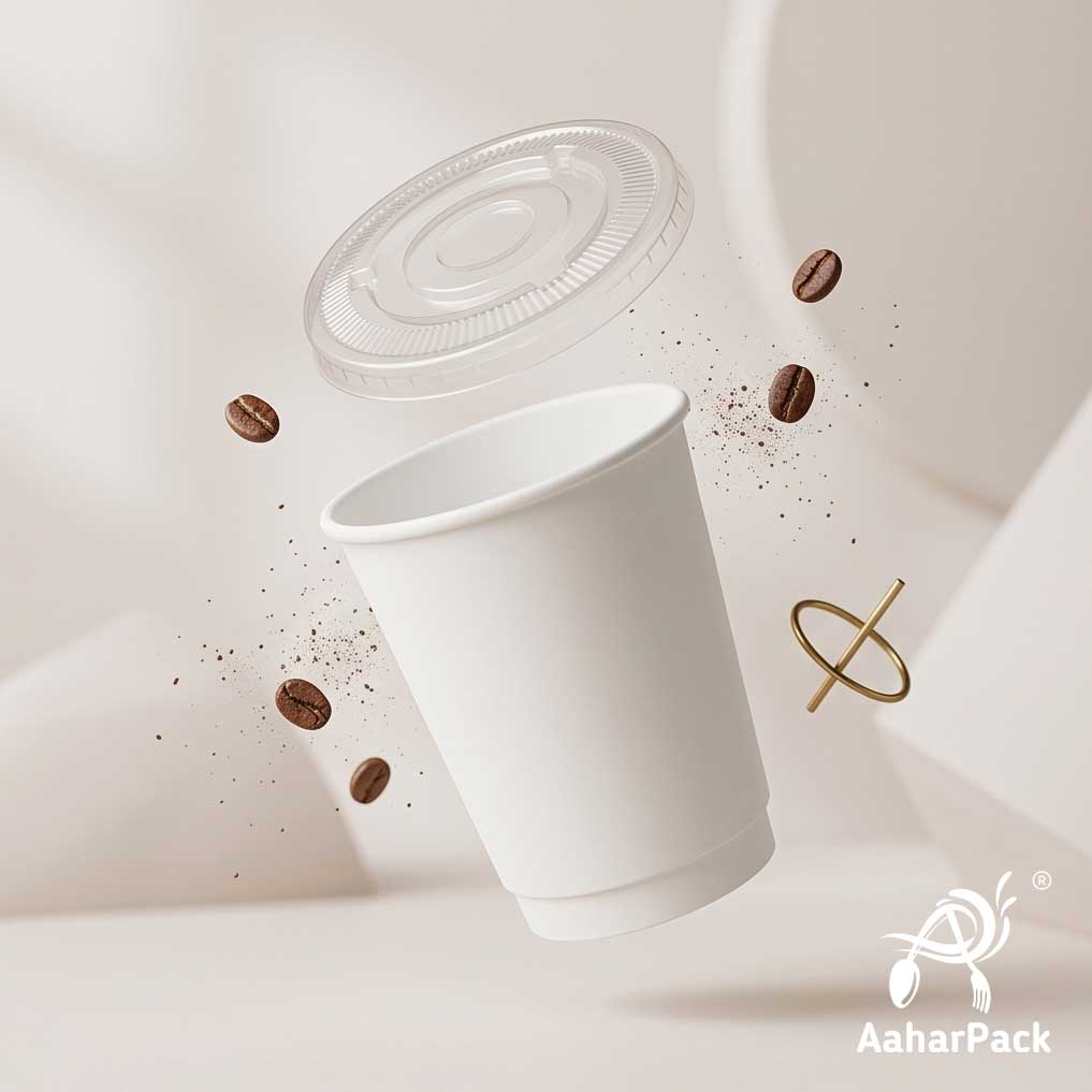 250 ML (8 oz) White Double Wall Paper Cups With Flat Plastic Lids (Pack of 300) - Insulated Takeaway Coffee Cups