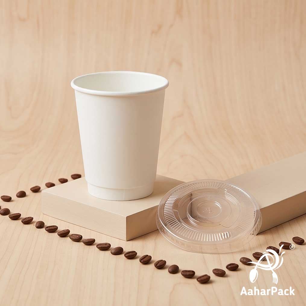 250 ML (8 oz) White Double Wall Paper Cups With Flat Plastic Lids (Pack of 300) - Insulated Takeaway Coffee Cups