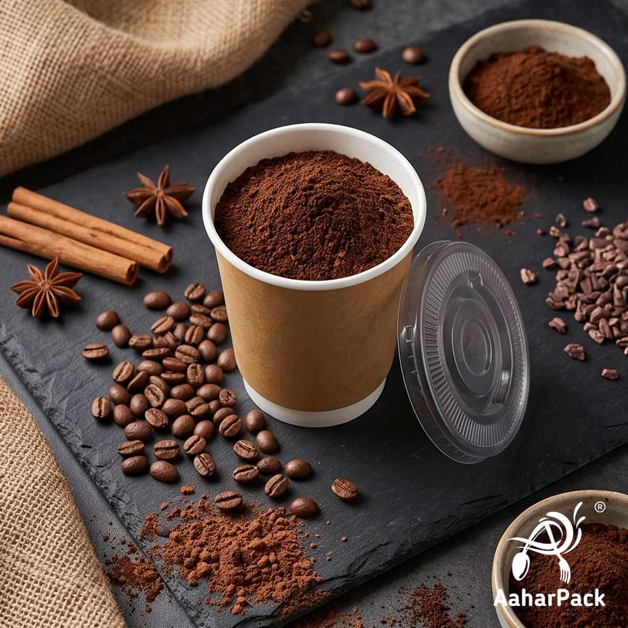 250 ML (8 oz) Kraft Double Wall Paper Cups With Flat Plastic Lids (Pack of 300) - Insulated Takeaway Coffee Cups