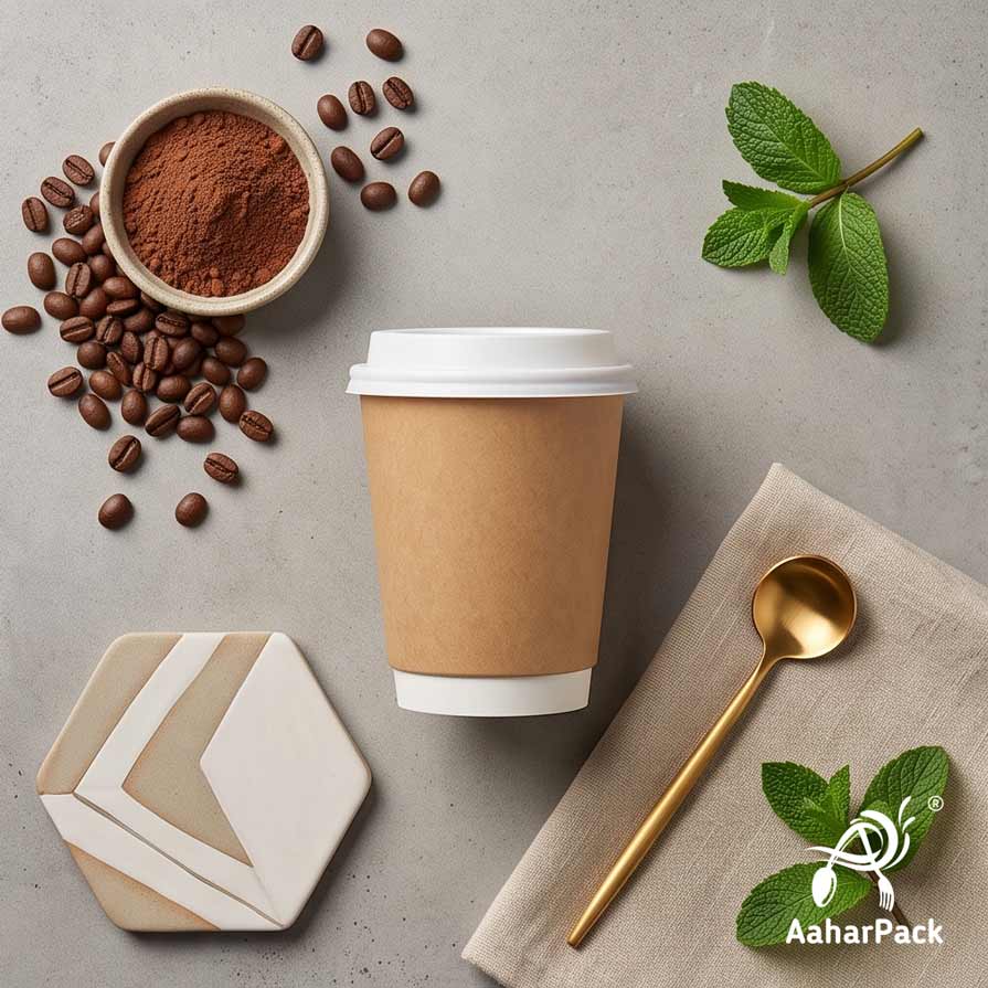 250 ML (8 oz) Kraft Double Wall Paper Cups with Bagasse Sipper Lids (Pack of 150) - 100% Plastic-Free Insulated Takeaway Cups