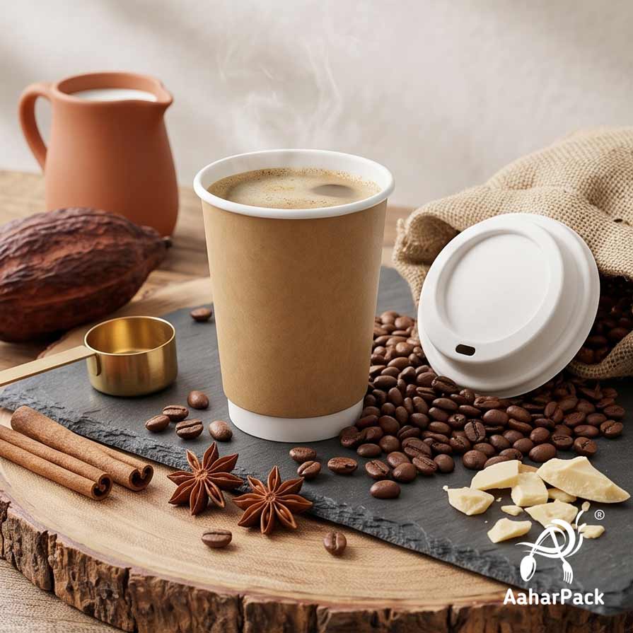 Kraft Double Wall Paper Cup with Sugarcane Bagasse Lid