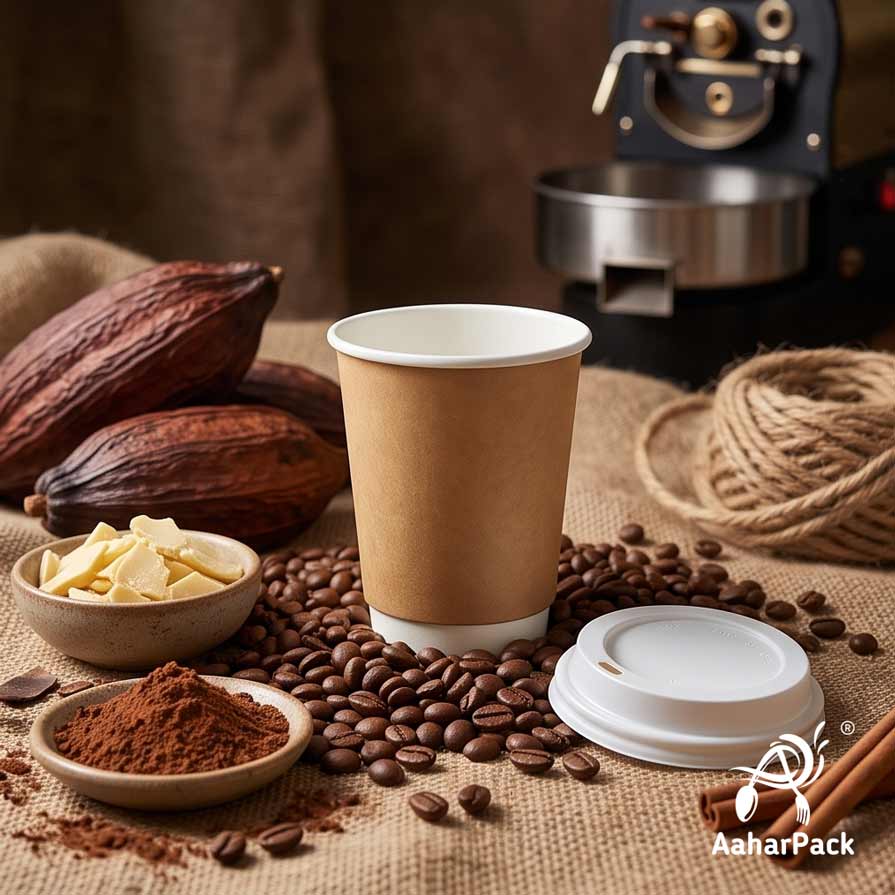 250 ML (8 oz) Kraft Double Wall Paper Cups with Bagasse Sipper Lids (Pack of 150) - 100% Plastic-Free Insulated Takeaway Cups