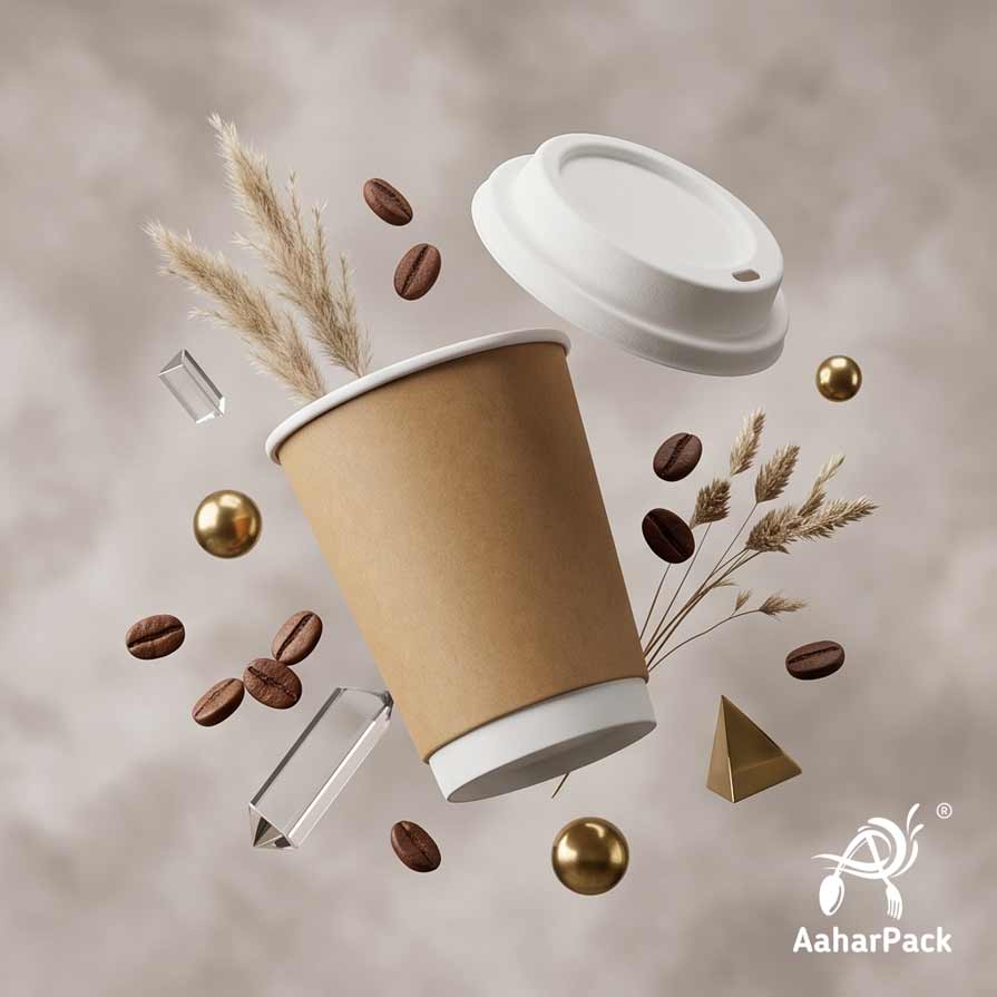 250 ML (8 oz) Kraft Double Wall Paper Cups with Bagasse Sipper Lids (Pack of 150) - 100% Plastic-Free Insulated Takeaway Cups