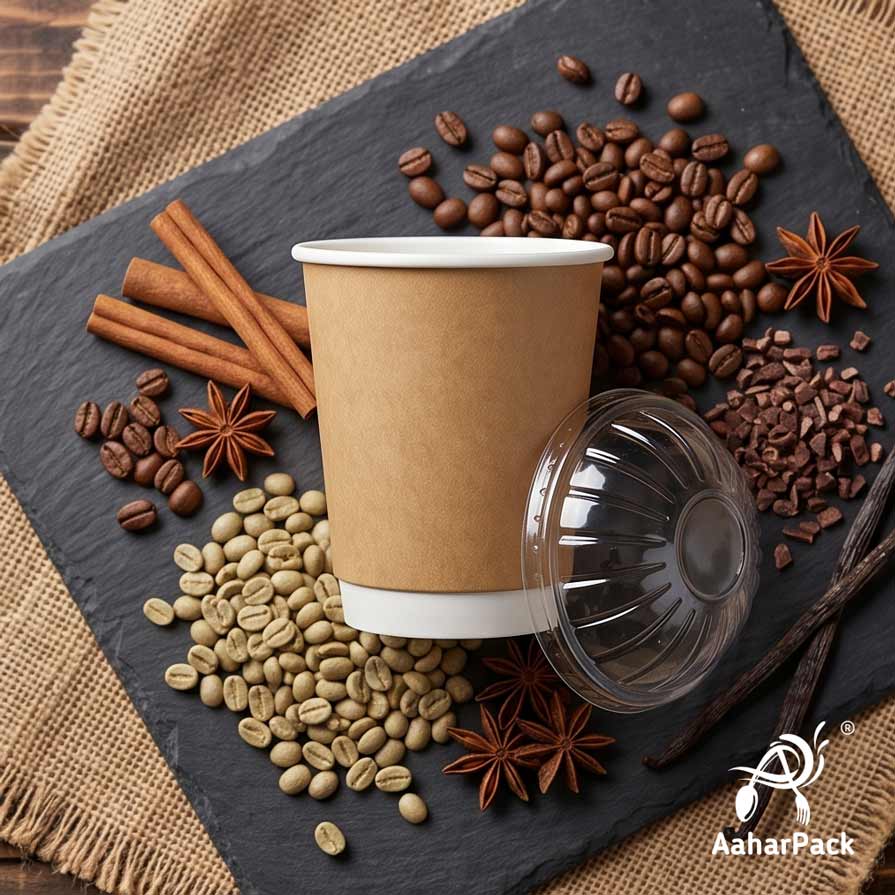 250 ML (8 oz) Kraft Double Wall Paper Cups With Dome Lids (Pack of 150) - Insulated Eco-Friendly Takeaway Coffee Cups