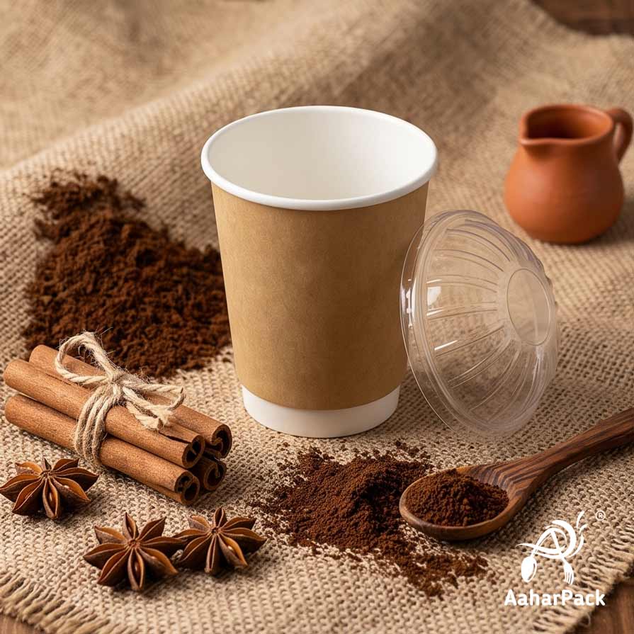 250 ML (8 oz) Kraft Double Wall Paper Cups With Dome Lids (Pack of 150) - Insulated Eco-Friendly Takeaway Coffee Cups