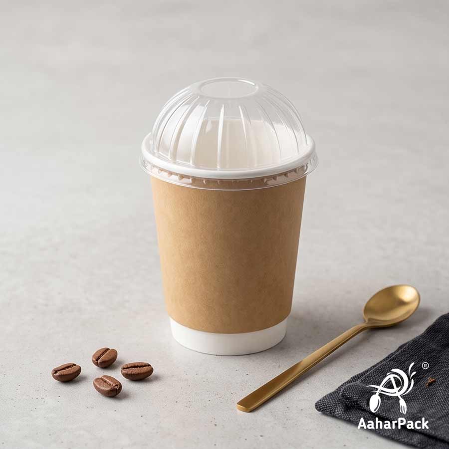 250 ML (8 oz) Kraft Double Wall Paper Cups With Dome Lids (Pack of 150) - Insulated Eco-Friendly Takeaway Coffee Cups