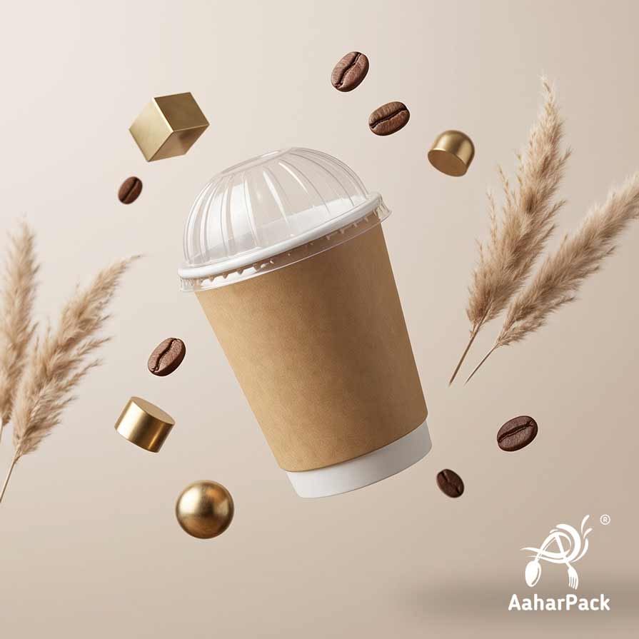 250 ML (8 oz) Kraft Double Wall Paper Cups With Dome Lids (Pack of 150) - Insulated Eco-Friendly Takeaway Coffee Cups