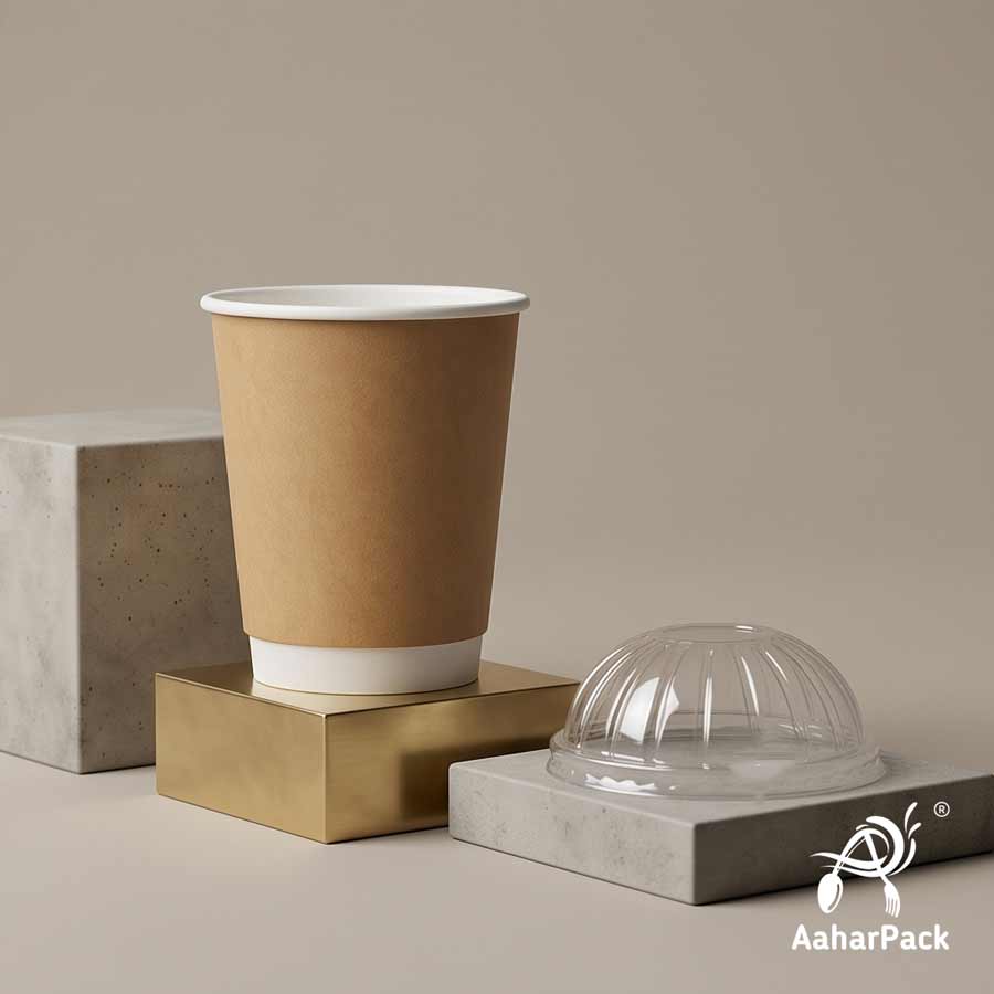 250 ML (8 oz) Kraft Double Wall Paper Cups With Dome Lids (Pack of 150) - Insulated Eco-Friendly Takeaway Coffee Cups