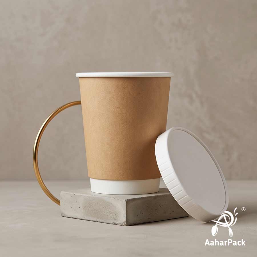250 ML (8 oz) Kraft Double Wall Paper Cups With Flat Paper Lids (Pack of 150) - 100% Plastic-Free Insulated Takeaway Coffee Cups