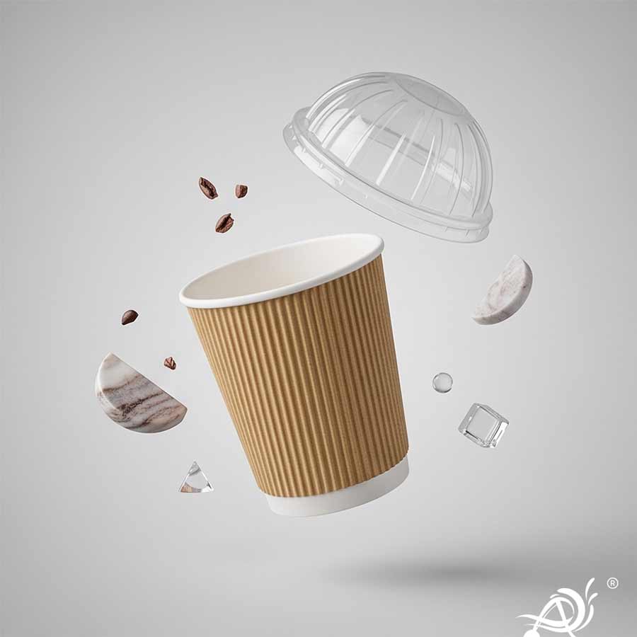 250 ML (8 oz) Kraft Ripple Wall Paper Cups With Dome Lids (Pack of 150) - Premium Insulated Eco-Friendly Coffee Cups