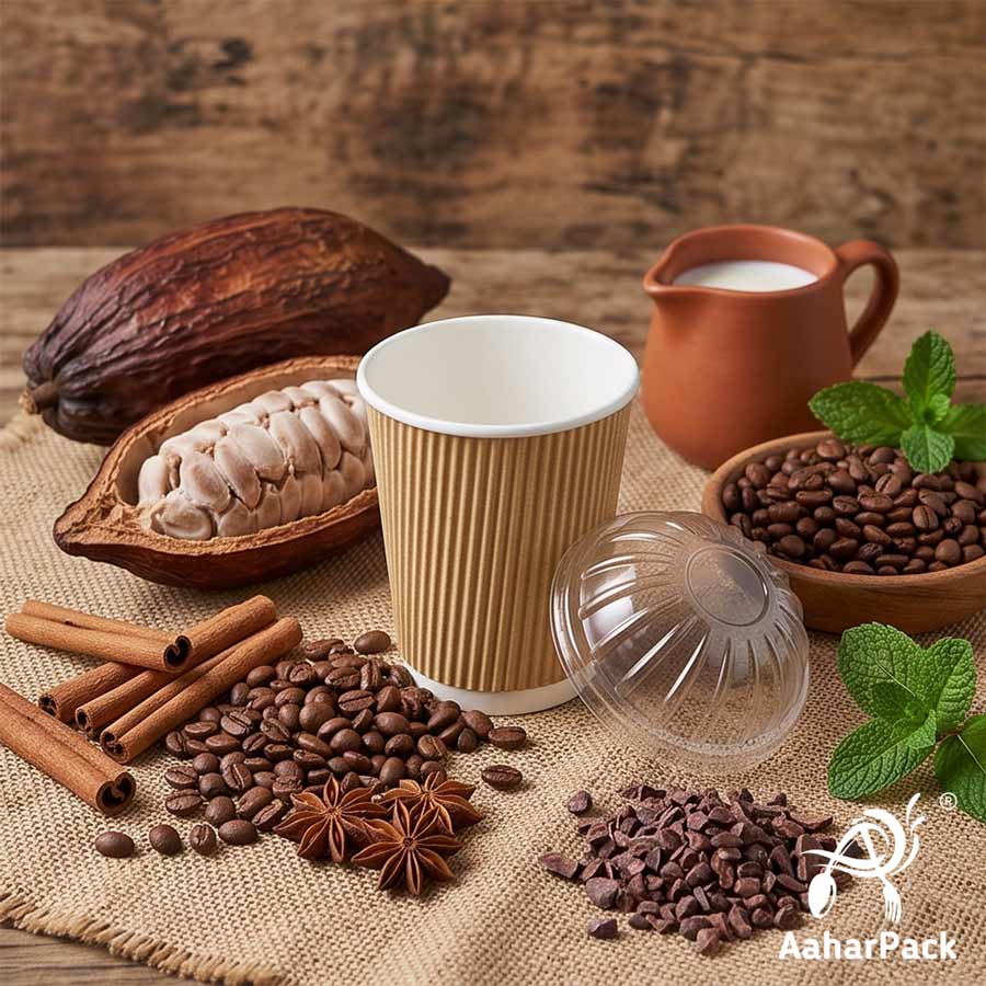 250 ML (8 oz) Kraft Ripple Wall Paper Cups With Dome Lids (Pack of 150) - Premium Insulated Eco-Friendly Coffee Cups