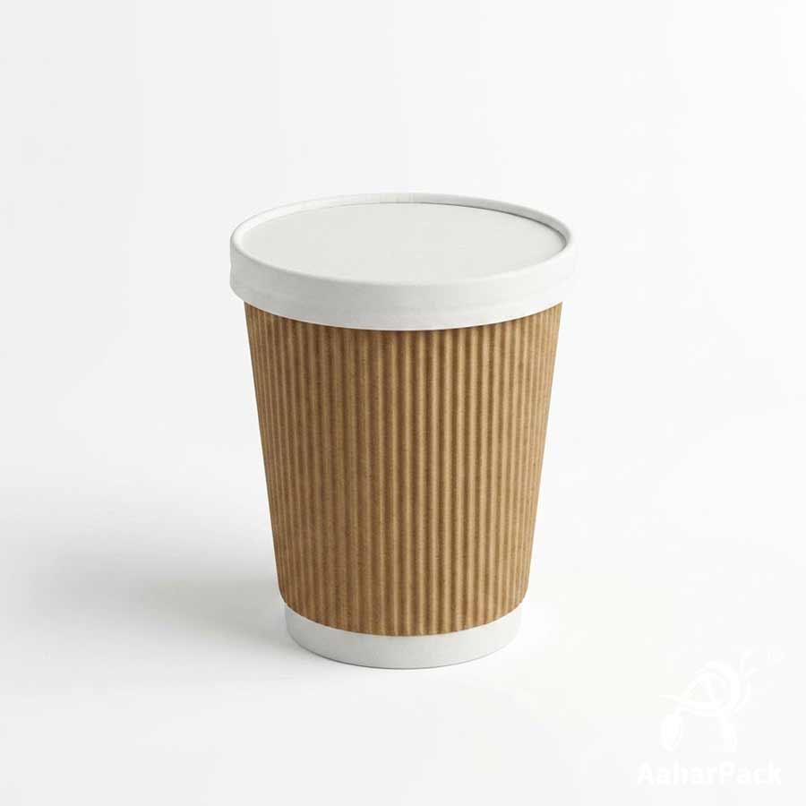 250 ML (8 oz) Kraft Ripple Wall Paper Cups With Flat Paper Lids (Pack of 150) - 100% Plastic-Free Premium Eco-Friendly Coffee Cups