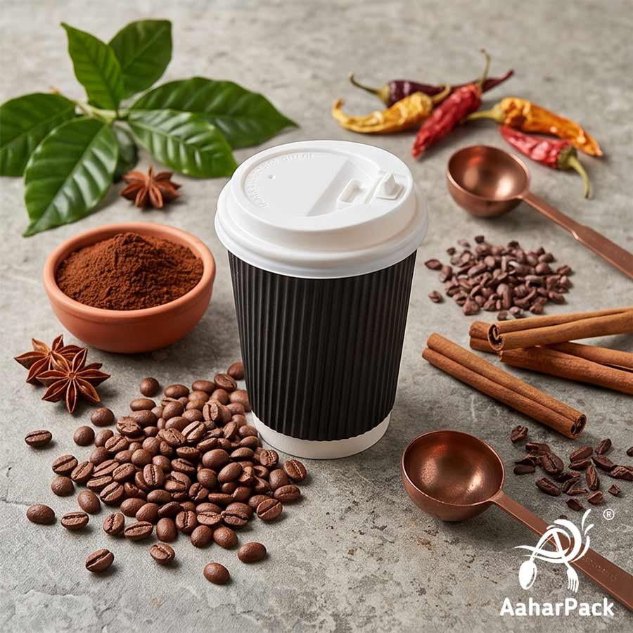 250 ML (8 oz) Black Ripple Wall Paper Cups with Lockable White Sipper Lids (Pack of 150) - Spill-Proof Insulated Takeaway Cups
