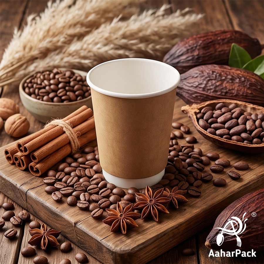 300 ML (10 oz) Kraft Double Wall Paper Cups with Lockable White Sipper Lids (Pack of 200) - Spill-Proof Insulated Takeaway Cups