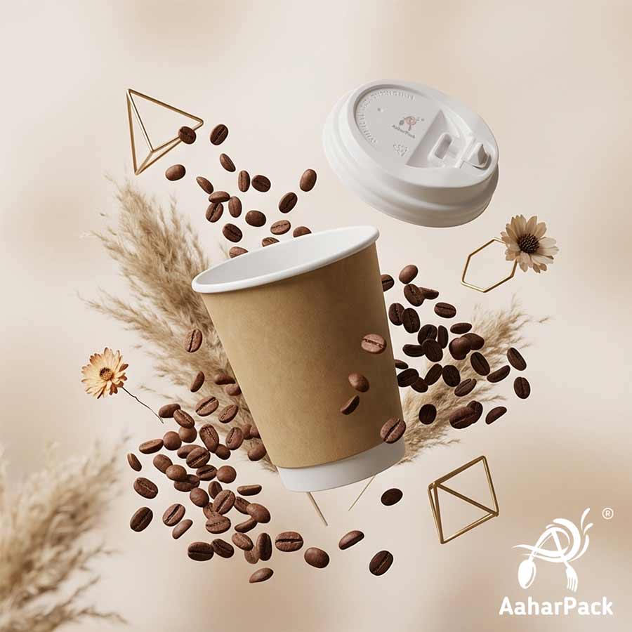 Kraft Double Wall Paper Cup with Lockable White Lid