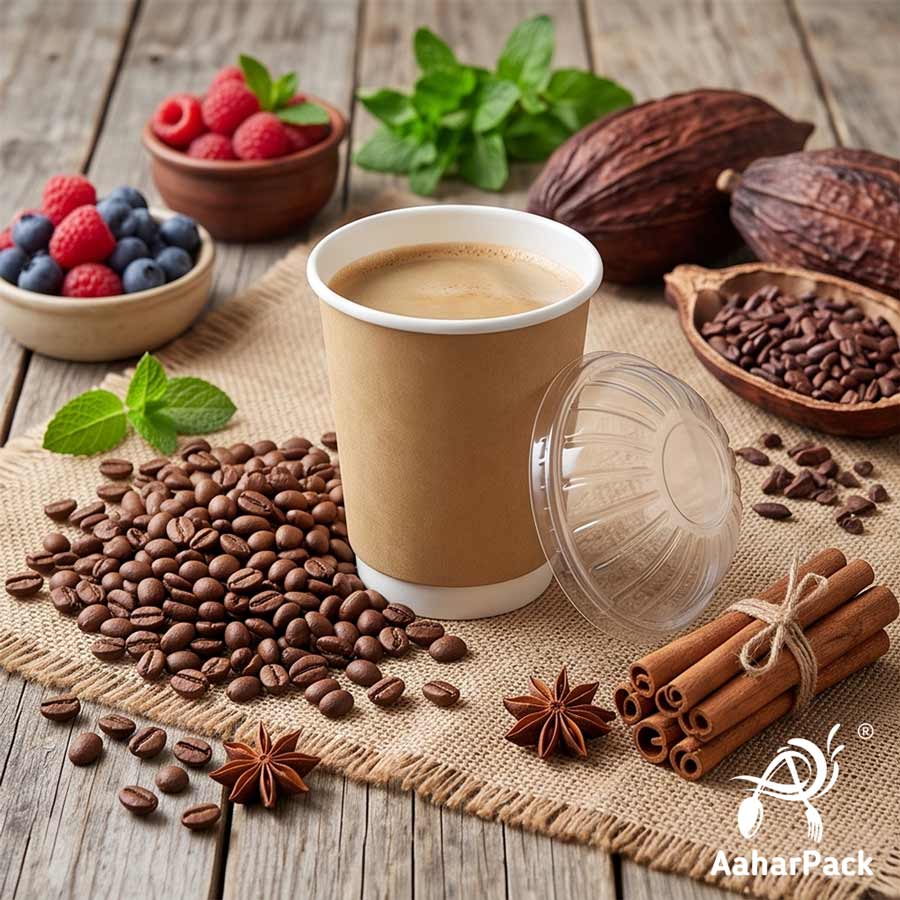 300 ML (10 oz) Kraft Double Wall Paper Cups With Dome Lids (Pack of 100) - Premium Insulated Eco-Friendly Coffee Cups