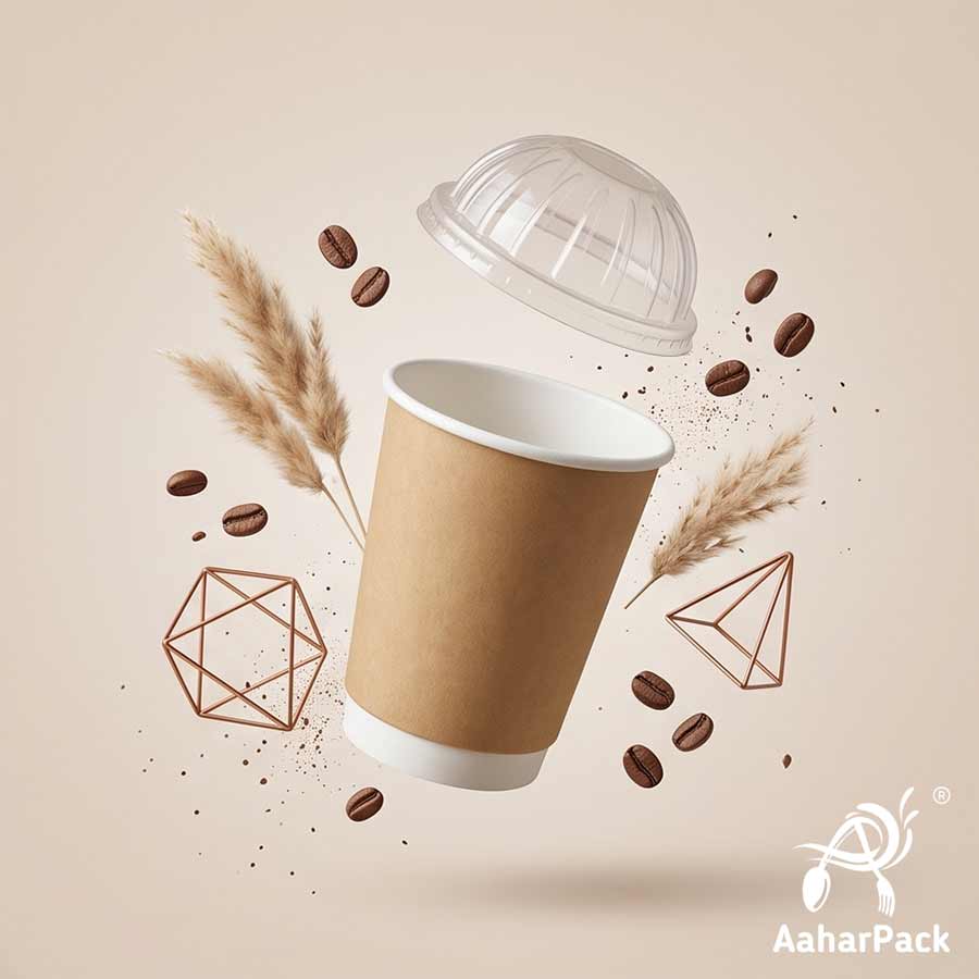 300 ML (10 oz) Kraft Double Wall Paper Cups With Dome Lids (Pack of 100) - Premium Insulated Eco-Friendly Coffee Cups